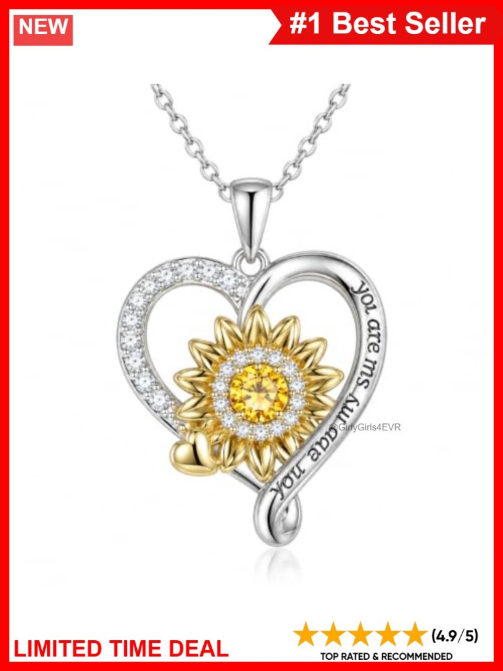 14K Gold Plated Sunflower Heart Necklace Moissanite Pendant Gift for Her